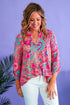 Plus Size Paisley Print V Neck Roll Tab Sleeve Blouse